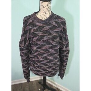 King size Textured Geometric Stripe Knit Sweater Grandpa Abstract Men’s xl tall